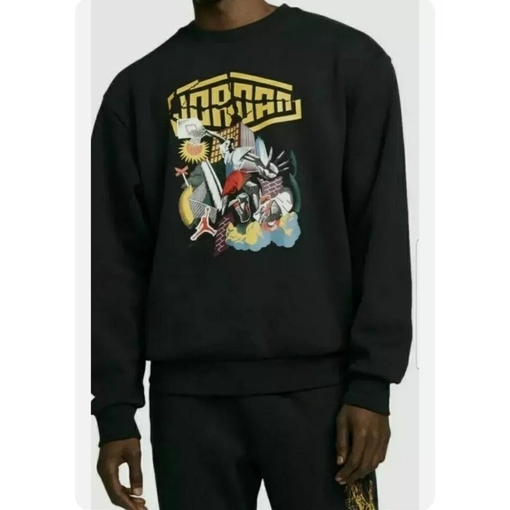 Jordan Brand‎ Crewneck Sweatshirt Mens XL Black Graphic Pullover DC9615-010